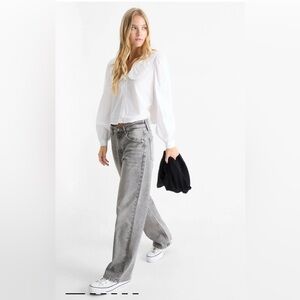 C&A (European Co) Baggy Jeans - Mid Waist Black Acid wash Size 3